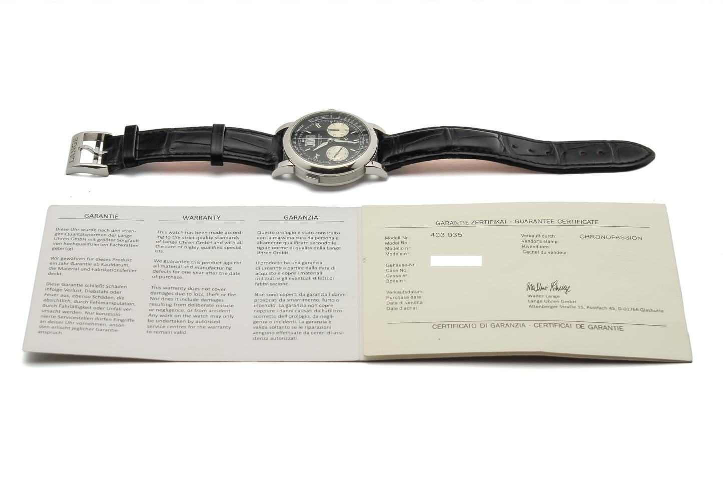 A. Lange & Söhne Datograph Ref. 403.035 - "Very good" condition - "Meter" dial - Papers