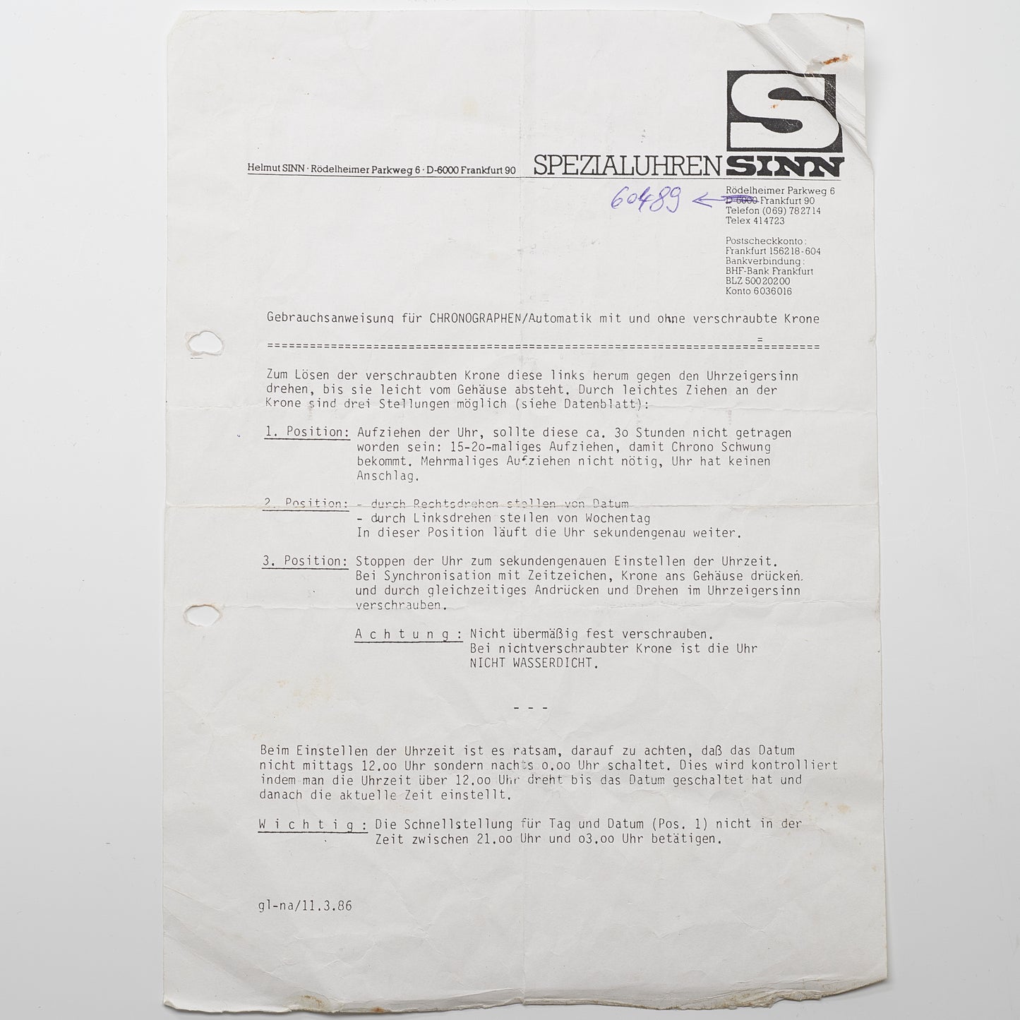 Sinn Ref. 903 - "Very good" condition - First owner - First purchasing invoice