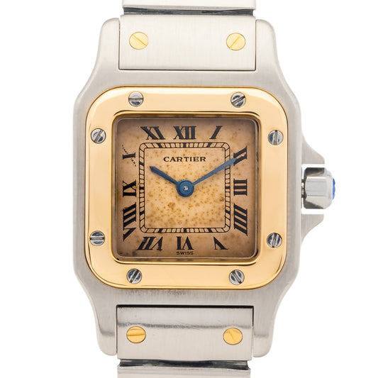 Cartier Santos Ladies - steel/gold - patina on dial - good condition