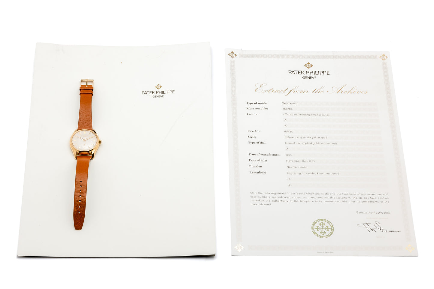 Patek Philippe Calatrava Ref. 2526 - "Very good" condition - MK1 Enamel Dial - Extract from the Archives