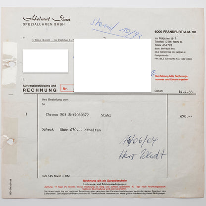 Sinn Ref. 903 - "Very good" condition - First owner - First purchasing invoice